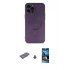 ieg™ iPhone 12 Pro Max Kılıf Akış Minimal Özel Seri - Siyah 34D Izgaralı Cam + Renkli Kamera Lens Koruma Cam - MI