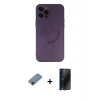 ieg™ iPhone 12 Pro Max Kılıf Akış Minimal Özel Seri - Siyah 3D Antistatik Hayalet Cam Ekran Koruyucu + Metal Kamera Lens Koruma Cam - SH