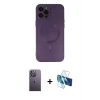 ieg™ iPhone 12 Pro Max Kılıf Akış Minimal Özel Seri - Siyah 3D Antistatik Seramik Nano Ekran Koruyucu + Neon Fosforlu Kamera Lens - BZ