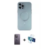 ieg™ iPhone 12 Pro Max Kılıf Akış Minimal Özel Seri - Siyah 3D Antistatik Seramik Nano Ekran Koruyucu + Neon Fosforlu Kamera Lens - BZ