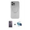 ieg™ iPhone 12 Pro Max Kılıf Akış Minimal Özel Seri - Siyah 3D Antistatik Seramik Nano Ekran Koruyucu + Neon Fosforlu Kamera Lens - BZ