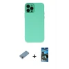 ieg™ iPhone 12 Pro Max Kılıf Çekirdek Modern Serisi - Siyah 34D Izgaralı Cam + Shine Kamera Lens Koruma Cam - GI