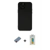ieg™ iPhone 12 Pro Max Kılıf Çekirdek Modern Serisi - Siyah Polymer Nano Ekran Koruyucu + Metal Kamera Lens Koruma Cam - KI