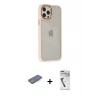 ieg™ iPhone 12 Pro Max Kılıf Eksen Doku Prime - Şeffaf Uv Polymer Nano Ekran Koruyucu + Renkli Kamera Lens Koruma Cam - MI