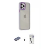ieg™ iPhone 12 Pro Max Kılıf Eksen Doku Prime - Şeffaf Uv Polymer Nano Ekran Koruyucu + Renkli Kamera Lens Koruma Cam - MI
