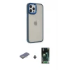 ieg™ iPhone 12 Pro Max Kılıf Eksen Doku Prime - Siyah 360 Mat Full Body Arka Koruyucu + Renkli Kamera Lens Koruma Cam - SI