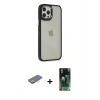 ieg™ iPhone 12 Pro Max Kılıf Eksen Doku Prime - Siyah 360 Mat Full Body Arka Koruyucu + Renkli Kamera Lens Koruma Cam - SI