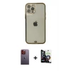 ieg™ iPhone 12 Pro Max Kılıf Eksen Minimal Koleksiyonu - Şeffaf Temperli Cam Ekran Koruyucu + Neon Fosforlu Kamera Lens - TU