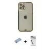 ieg™ iPhone 12 Pro Max Kılıf Eksen Minimal Koleksiyonu - Şeffaf Uv Polymer Nano Ekran Koruyucu + Shine Kamera Lens Koruma Cam - MI