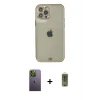 ieg™ iPhone 12 Pro Max Kılıf Eksen Minimal Koleksiyonu - Siyah Joko Magic 5D Hayalet Cam + Neon Fosforlu Kamera Lens - YL