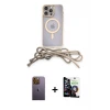 ieg™ iPhone 12 Pro Max Kılıf Eksen Özel Seri - Şeffaf Temperli Cam Ekran Koruyucu + Neon Fosforlu Kamera Lens - SI