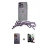 ieg™ iPhone 12 Pro Max Kılıf Eksen Özel Seri - Şeffaf Temperli Cam Ekran Koruyucu + Neon Fosforlu Kamera Lens - SI