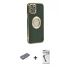 ieg™ iPhone 12 Pro Max Kılıf İz Form Serisi - Şeffaf Uv Polymer Nano Ekran Koruyucu + Renkli Kamera Lens Koruma Cam - SI