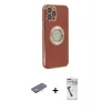 ieg™ iPhone 12 Pro Max Kılıf İz Form Serisi - Şeffaf Uv Polymer Nano Ekran Koruyucu + Renkli Kamera Lens Koruma Cam - SI