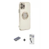 ieg™ iPhone 12 Pro Max Kılıf İz Form Serisi - Şeffaf Uv Polymer Nano Ekran Koruyucu + Renkli Kamera Lens Koruma Cam - SI