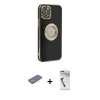 ieg™ iPhone 12 Pro Max Kılıf İz Form Serisi - Şeffaf Uv Polymer Nano Ekran Koruyucu + Renkli Kamera Lens Koruma Cam - SI