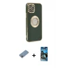 ieg™ iPhone 12 Pro Max Kılıf İz Form Serisi - Siyah 34D Izgaralı Cam + Shine Kamera Lens Koruma Cam - GI