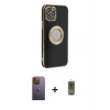 ieg™ iPhone 12 Pro Max Kılıf İz Form Serisi - Siyah Joko Magic 5D Hayalet Cam + Neon Fosforlu Kamera Lens - SI