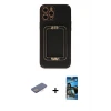 ieg™ iPhone 12 Pro Max Kılıf Kozmos Minimal Prime - Siyah 34D Izgaralı Cam + Renkli Kamera Lens Koruma Cam - PE