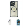 ieg™ iPhone 12 Pro Max Kılıf Kutup Modern - Siyah 18D Cam Ekran Koruyucu + Shine Kamera Lens - LT
