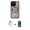 ieg™ iPhone 12 Pro Max Kılıf Kutup Modern - Siyah 18D Cam Ekran Koruyucu + Shine Kamera Lens - LT