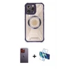 ieg™ iPhone 12 Pro Max Kılıf Kutup Modern - Siyah 3D Antistatik Seramik Nano Ekran Koruyucu + Neon Fosforlu Kamera Lens - TU