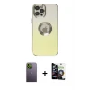 ieg™ iPhone 12 Pro Max Kılıf Kutup Yansıma Özel Seri - Şeffaf Temperli Cam Ekran Koruyucu + Neon Fosforlu Kamera Lens - YL