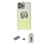 ieg™ iPhone 12 Pro Max Kılıf Kutup Yansıma Özel Seri - Siyah Polymer Nano Ekran Koruyucu + Renkli Kamera Lens Koruma Cam - SI