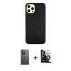 ieg™ iPhone 12 Pro Max Kılıf Nova Çizgi - Şeffaf Temperli Cam Ekran Koruyucu + Neon Fosforlu Kamera Lens - YL
