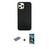 ieg™ iPhone 12 Pro Max Kılıf Nova Çizgi - Siyah 34D Izgaralı Cam + Renkli Kamera Lens Koruma Cam - MI