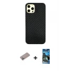 ieg™ iPhone 12 Pro Max Kılıf Nova Çizgi - Siyah 34D Izgaralı Cam + Shine Kamera Lens Koruma Cam - SABE