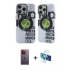ieg™ iPhone 12 Pro Max Kılıf Nova Doku Koleksiyonu - Siyah 3D Antistatik Seramik Nano Ekran Koruyucu + Neon Fosforlu Kamera Lens - TU