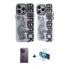 ieg™ iPhone 12 Pro Max Kılıf Nova Doku Koleksiyonu - Siyah 3D Antistatik Seramik Nano Ekran Koruyucu + Neon Fosforlu Kamera Lens - TU