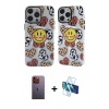 ieg™ iPhone 12 Pro Max Kılıf Nova Doku Koleksiyonu - Siyah 3D Antistatik Seramik Nano Ekran Koruyucu + Neon Fosforlu Kamera Lens - TU