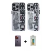 ieg™ iPhone 12 Pro Max Kılıf Nova Doku Koleksiyonu - Siyah Polymer Nano Ekran Koruyucu + Neon Fosforlu Kamera Lens - TU