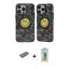ieg™ iPhone 12 Pro Max Kılıf Nova Doku Koleksiyonu - Siyah Polymer Nano Ekran Koruyucu + Renkli Kamera Lens Koruma Cam - PE