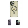 ieg™ iPhone 12 Pro Max Kılıf Nova Işık Özel Seri - Şeffaf Temperli Cam Ekran Koruyucu + Neon Fosforlu Kamera Lens - BZ