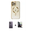 ieg™ iPhone 12 Pro Max Kılıf Nova Işık Özel Seri - Şeffaf Temperli Cam Ekran Koruyucu + Neon Fosforlu Kamera Lens - BZ