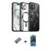 ieg™ iPhone 12 Pro Max Kılıf Nova Işık Özel Seri - Siyah 18D Cam Ekran Koruyucu + Metal Kamera Lens Koruma Cam - KI