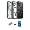 ieg™ iPhone 12 Pro Max Kılıf Nova Işık Özel Seri - Siyah 34D Izgaralı Cam + Shine Kamera Lens Koruma Cam - GS