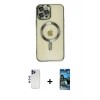 ieg™ iPhone 12 Pro Max Kılıf Nova Işık Özel Seri - Siyah 34D Izgaralı Cam + Shine Kamera Lens - LT