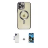 ieg™ iPhone 12 Pro Max Kılıf Nova Işık Özel Seri - Siyah 34D Izgaralı Cam + Shine Kamera Lens - LT