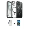 ieg™ iPhone 12 Pro Max Kılıf Nova Işık Özel Seri - Siyah 34D Izgaralı Cam + Shine Kamera Lens - LT