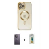 ieg™ iPhone 12 Pro Max Kılıf Nova Işık Özel Seri - Siyah Polymer Nano Ekran Koruyucu + Neon Fosforlu Kamera Lens - BZ