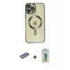 ieg™ iPhone 12 Pro Max Kılıf Nova Işık Özel Seri - Siyah Polymer Nano Ekran Koruyucu + Renkli Kamera Lens Koruma Cam - SI