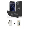 ieg™ iPhone 12 Pro Max Kılıf Odak Form Prime - Siyah 6D Mat Seramik Hayalet Nano Ekran Koruyucu + Shine Kamera Lens - GD