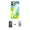 ieg™ iPhone 12 Pro Max Kılıf Siluet Çizgi Koleksiyonu - Siyah 6D Mat Seramik Hayalet Nano Ekran Koruyucu + Neon Fosforlu Kamera Lens - YL