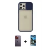 ieg™ iPhone 12 Pro Max Kılıf Vadi Çizgi - Siyah 34D Izgaralı Cam + Neon Fosforlu Kamera Lens - TU