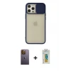 ieg™ iPhone 12 Pro Max Kılıf Vadi Çizgi - Siyah Polymer Nano Ekran Koruyucu + Neon Fosforlu Kamera Lens - SI