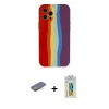 ieg™ iPhone 12 Pro Max Kılıf Yadigar Çizgi - Siyah Polymer Nano Ekran Koruyucu + Renkli Kamera Lens Koruma Cam - TU